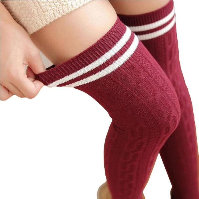 Cute Cotton Long High Overknee Striped Stockings