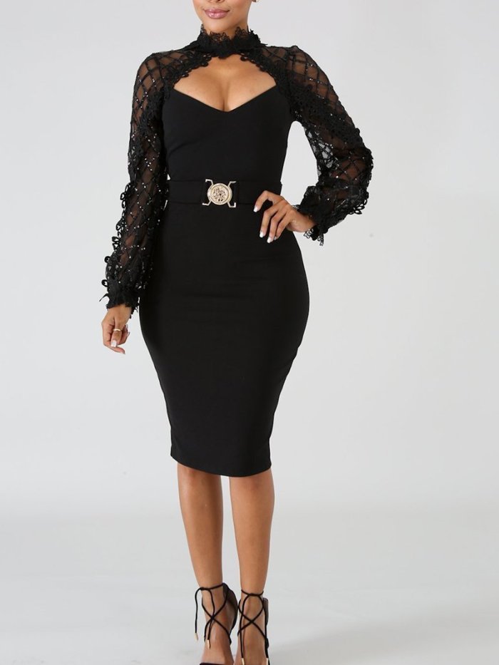 Sexy Hollow Out Splicing Sequins Bodycon Dresses