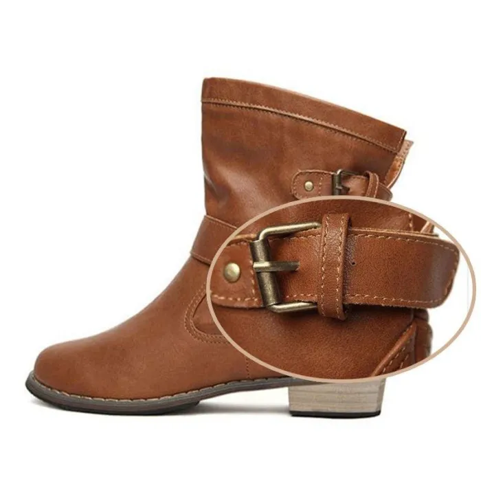 Buckle Strap Boots Women Mid-Calf Shoes