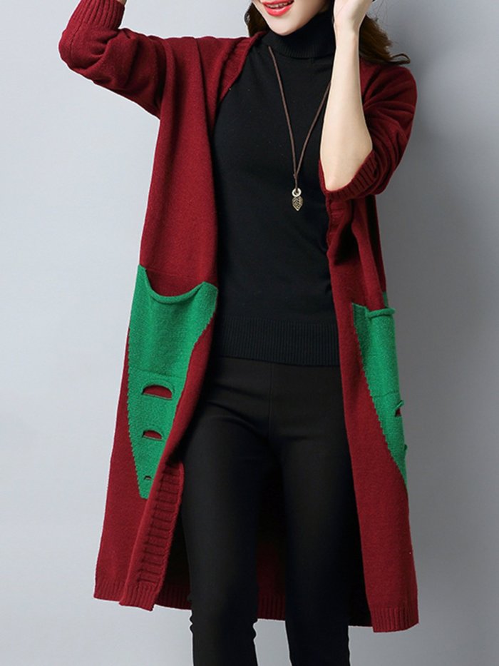 Patchwork Long Sleeve Cotton Cardigans