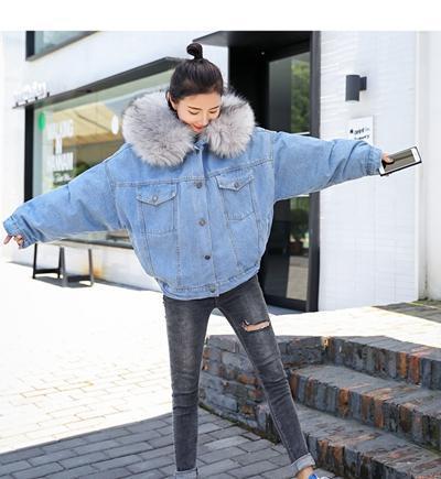 Winter Denim Jacket Fashion Blue Jeans Jacket Coat Fur Collar Oversize Outwear