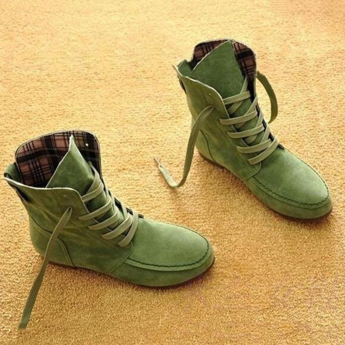 Plus Size Flock Ankle Lace-Up Flat Boots