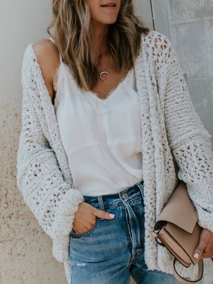 Plus Size Knitted Solid Casual Sweater