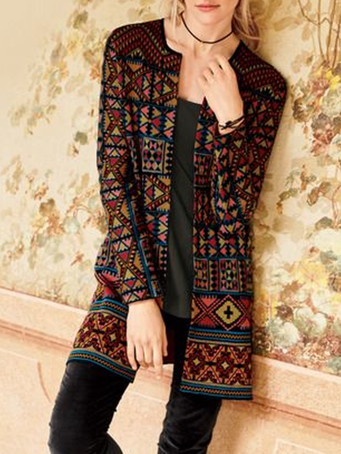 Multicolor Long Sleeve Casual Outerwear