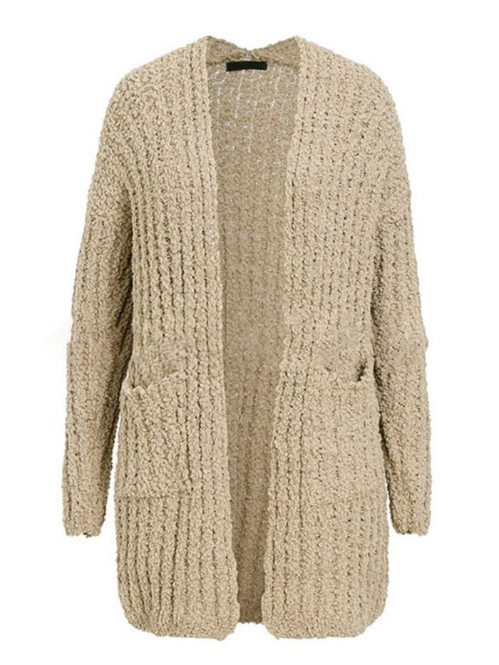 Acrylic Solid Long Sleeve Pockets Cardigans
