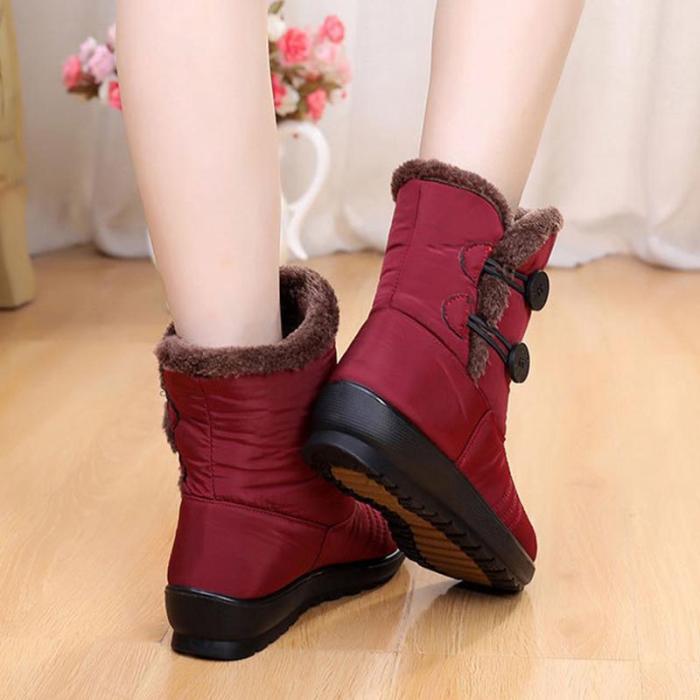 Women Snow Mid Calf Booties Casual Button Comfort Warm Shoes