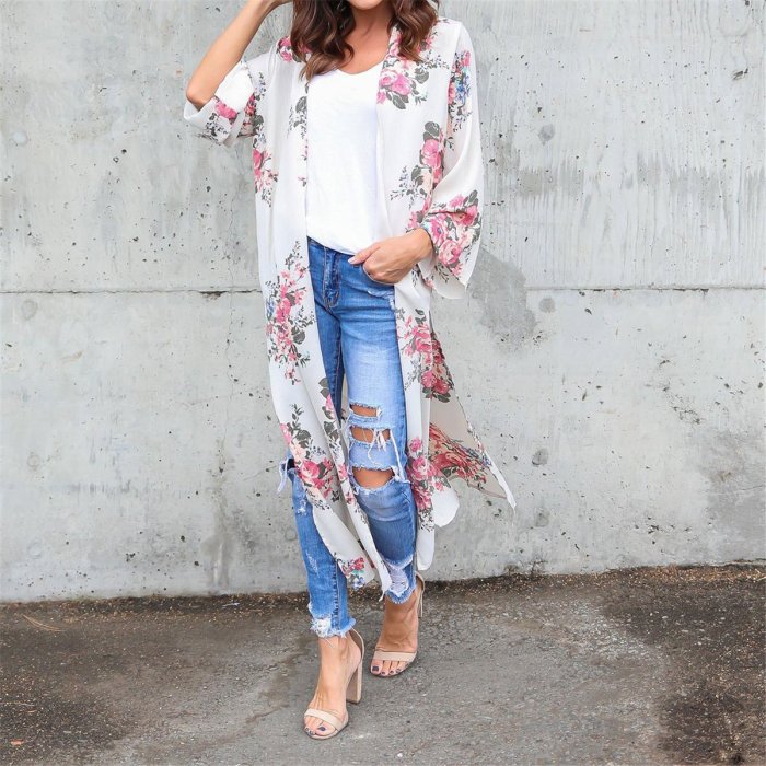 2019 Floral Printed Loose Beach Long Cardigan