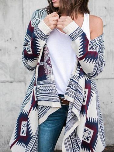 Long-Sleeved Irregular Printed Cardigan