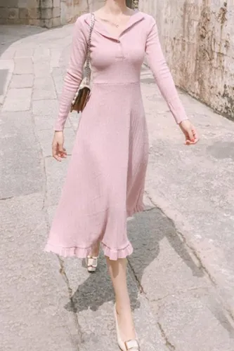 Casual Show Thin   Knitted Sweater Maxi Dress