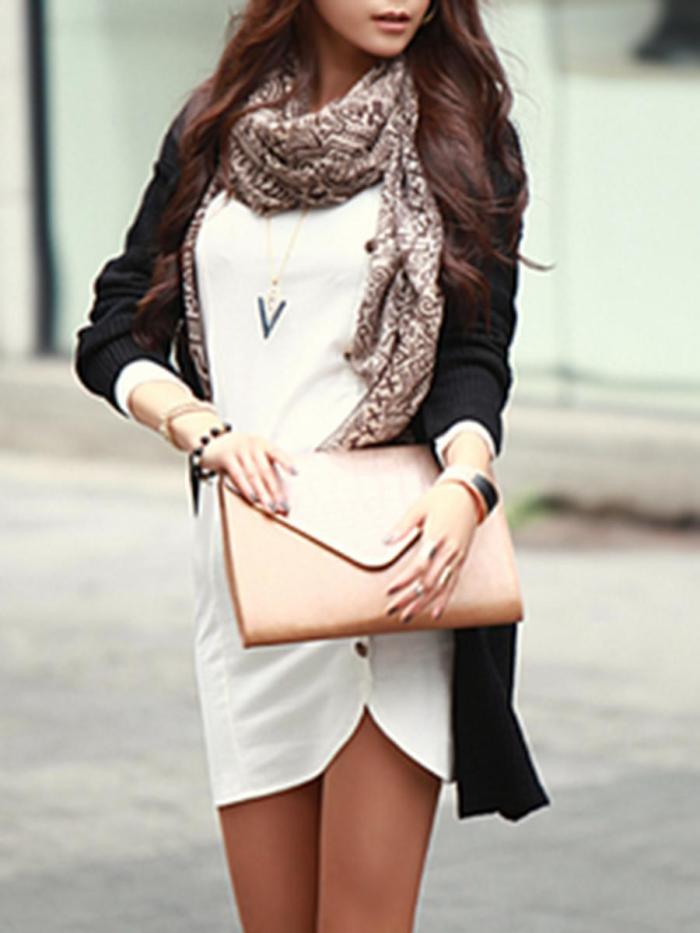 Round Neck Plain Decorative Button Slit Bodycon Dresses