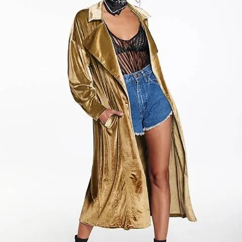 Fashion Lapel Collar Plain Belt Loose Long Coat