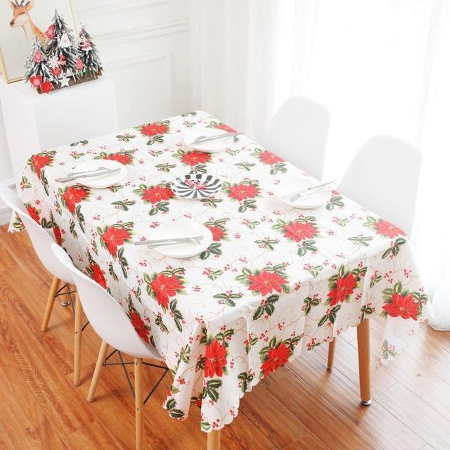 Christmas Linen Cotton Table Decor Nordic Snowflakes Deer Tree Mat Xmas Tablecloth