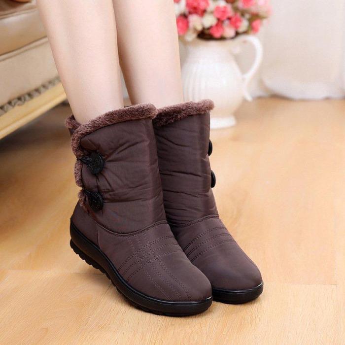 Women Snow Mid Calf Booties Casual Button Comfort Warm Shoes