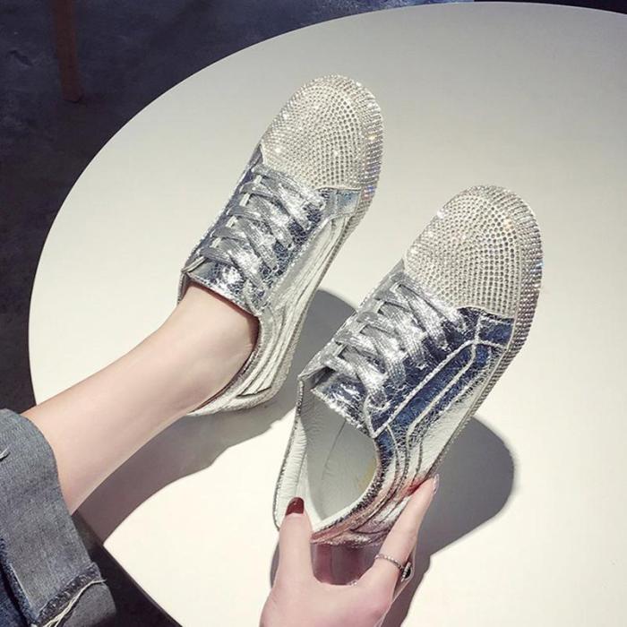 Women's Fashion Harajuku Style Solid Color Rhinestone Sneakers