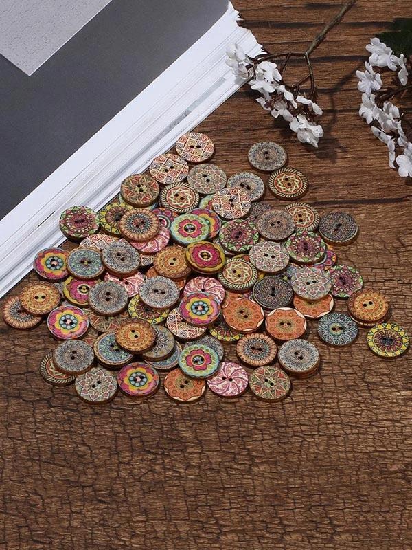 About 100Pcs Multi-Color Wooden Round Sewing Buttons for DIY Craft Decoration