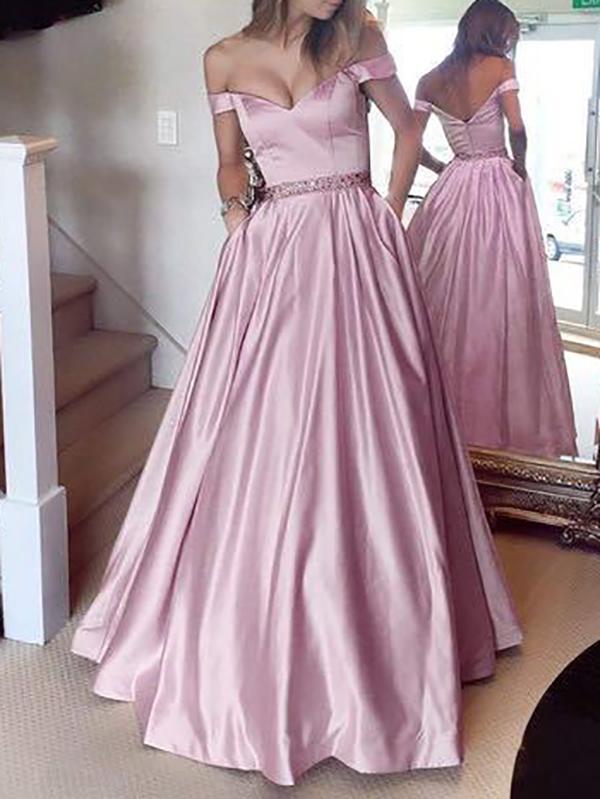Fashion Off-Shoulder Pure Colour Evening Dress