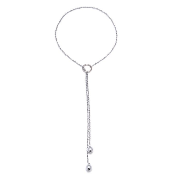 Fashion Vintage Simple Bead Clavicle Sweater Chain Metal Iron Ring Necklace
