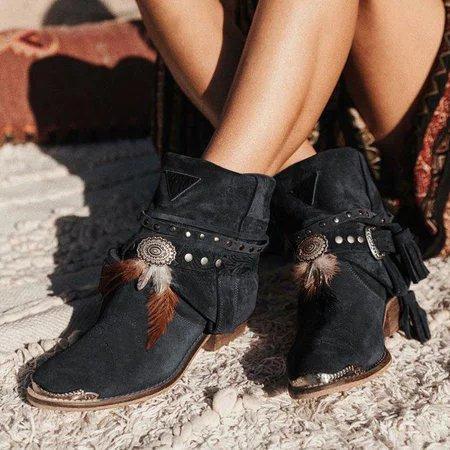 Brown Tassel Spring/fall Chunky Heel Faux Suede Boots