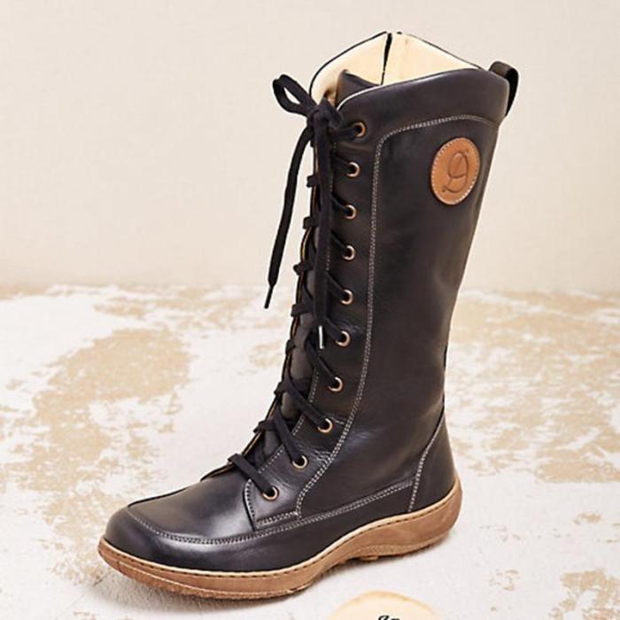 Women's casual lace-up zipper boots