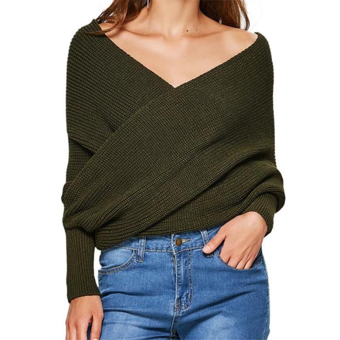 Casual Pure Color Shoulder Collar Sweater