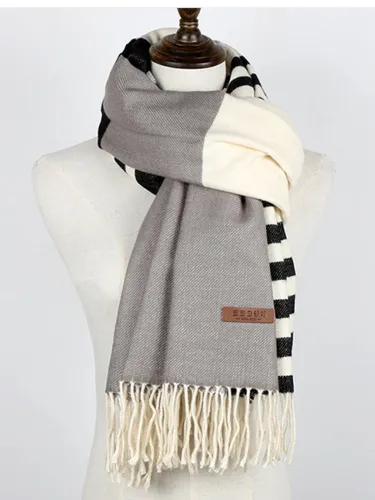Elegant Stripes Fringed Imitation Cashmere Poncho Scarf