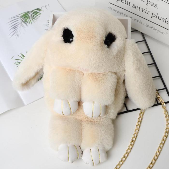 Cute Cartoon Rabbit Crossbody Bag New Plush Female Bag Chain Shoulder Bag Fashion Folder Bag