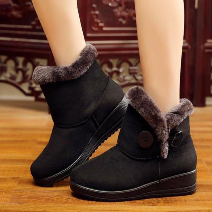 Women Snow Mid Calf Booties Casual Button Comfort Warm Shoes
