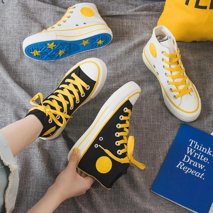 Women's Fashion Casual Solid Color High Canvas Sneakers