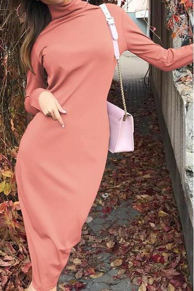 Casual High Collar Pure Colour Bodycon Dresses