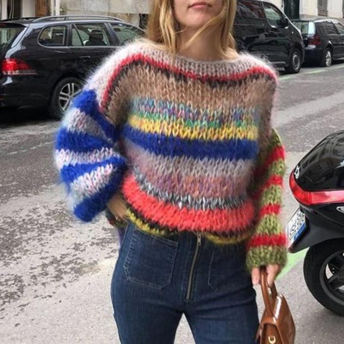 Stylish Color Striped Long Sleeve Sweater