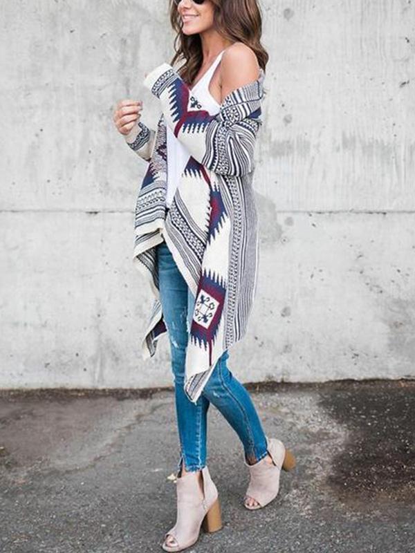 Long-Sleeved Irregular Printed Cardigan