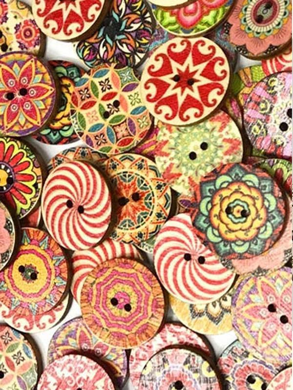 Vintage Style Round Printed Wooden Buttons