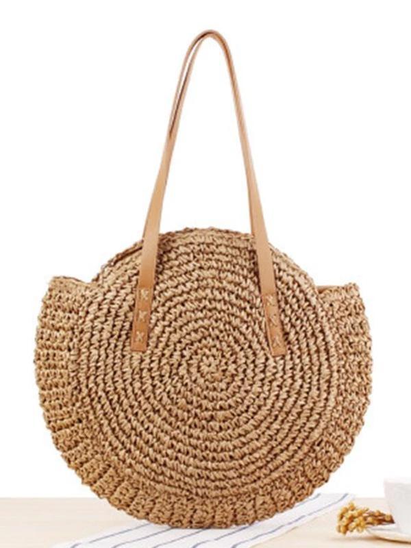 Women Fashion Big Round Shaped Straw Basket Handbag