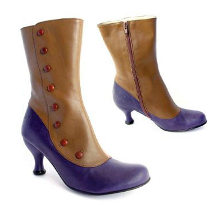 Women's Vintage Leather Platform High Heels Punk Boots