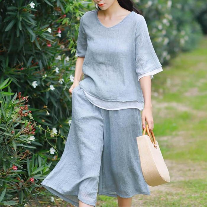 Leisure Loose Elegant Double Wide Leg Trousers