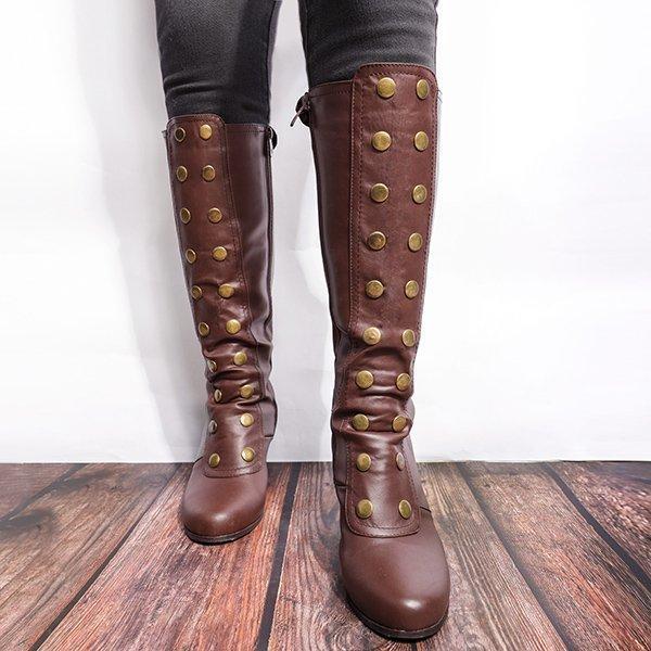 Women Vintage Artificial Leather Boots Retro Cosplay High Martin Boots
