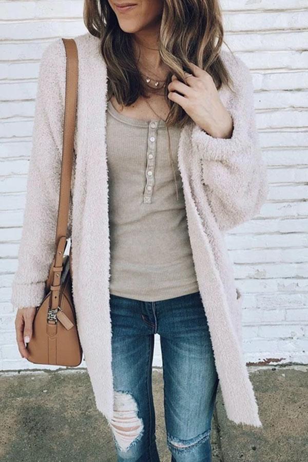 Casual Solid Color Long Sleeve Cardigan