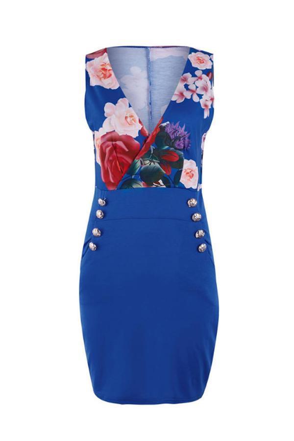 V Neck  Printed  Sleeveless  Elegant Bodycon Dresses