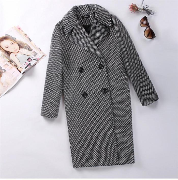 Stylish Long-Sleeved Plaid Lapel Coat