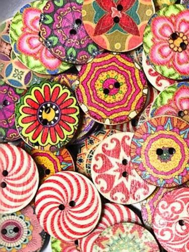 Vintage Style Round Printed Wooden Buttons