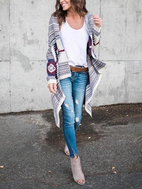 Long-Sleeved Irregular Printed Cardigan