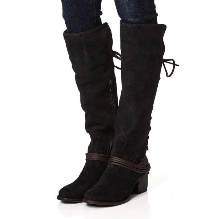 Women Vintage Lace Up Boots European Style Bandage Above Knee Boots