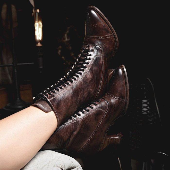 Stiletto Heel Spring/fall Lace-Up Boots