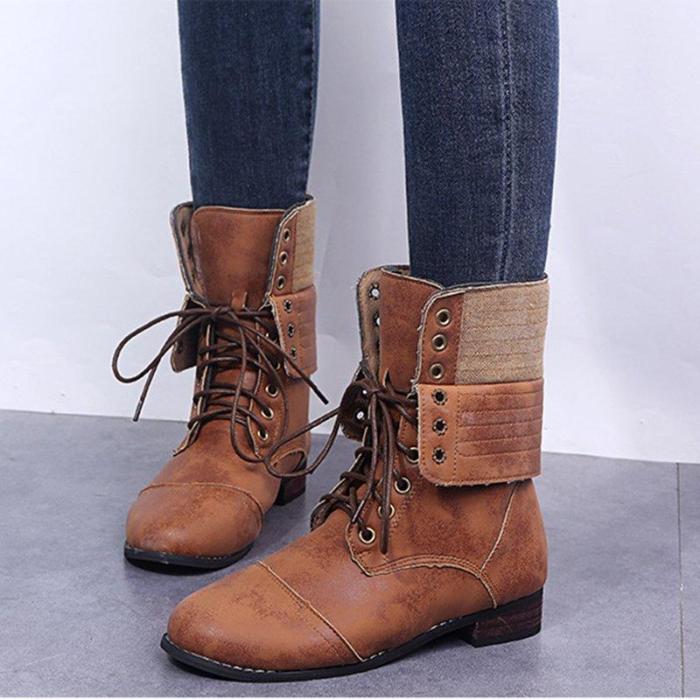 Womens Lace Up Mid-Calf Winter Boots