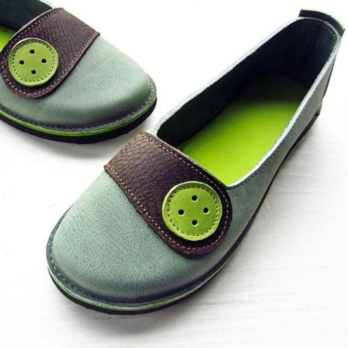 Soft Buttoned Daily Flat Heel Pu Loafers