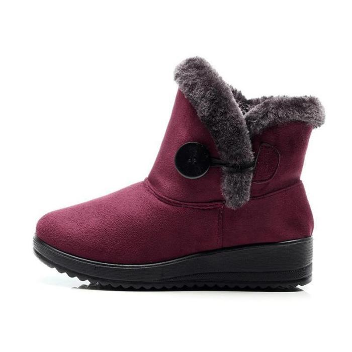 Women Snow Mid Calf Booties Casual Button Comfort Warm Shoes