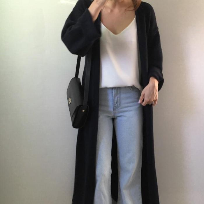 Fashion Frenulum Long Knitted Sweater Cardigan Coat