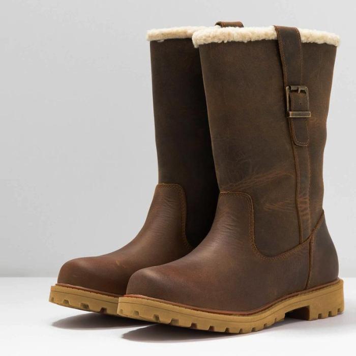 Women Slide Snow Boots Pu Working Chunky Heel Winter Shoes