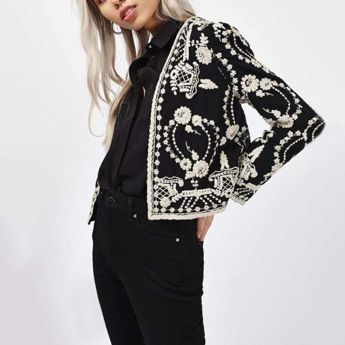 Women's Vintage Printed Color Long Sleeve Tight Blazer