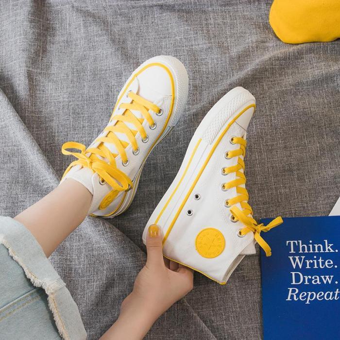 Women's Fashion Casual Solid Color High Canvas Sneakers